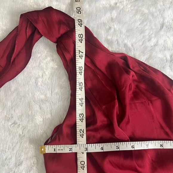 Mac Duggal Womens Deep Red Satin Bow One-Shoulder Midi Dress Size 12 - Picture 5 of 8